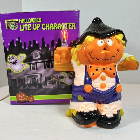 VTG Lighted Pumpkin Scarecrow Plastic Halloween Corded On/Off Switch With Box - Picture 1 of 9